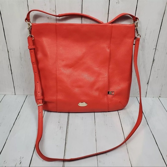 Coach Isabelle Pebbled Leather Hobo Crossbody Tote Purse Burnt Orange Red - Picture 2 of 15